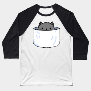 Grey Pocket Kitten Baseball T-Shirt